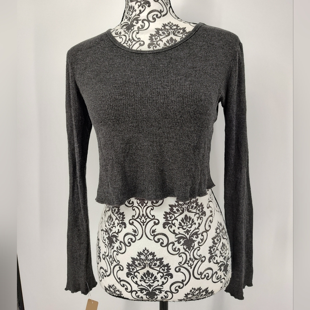 Bozzolo Charcoal Long Sleeve Crop Top Women's Size Medium